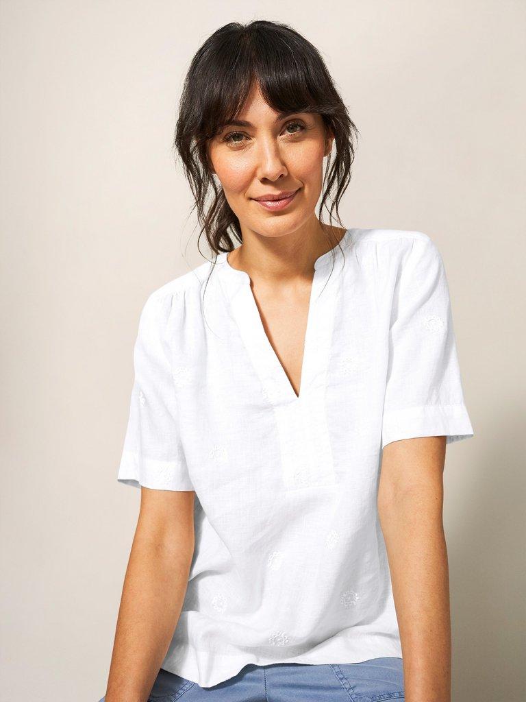 June Linen Top in WHITE MLT - LIFESTYLE