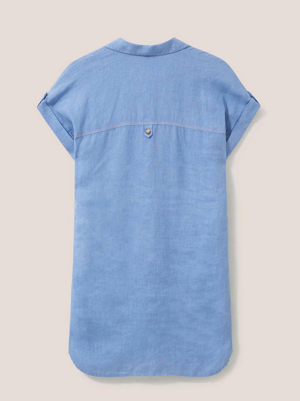 Elsie Linen Tunic in MID BLUE - FLAT BACK