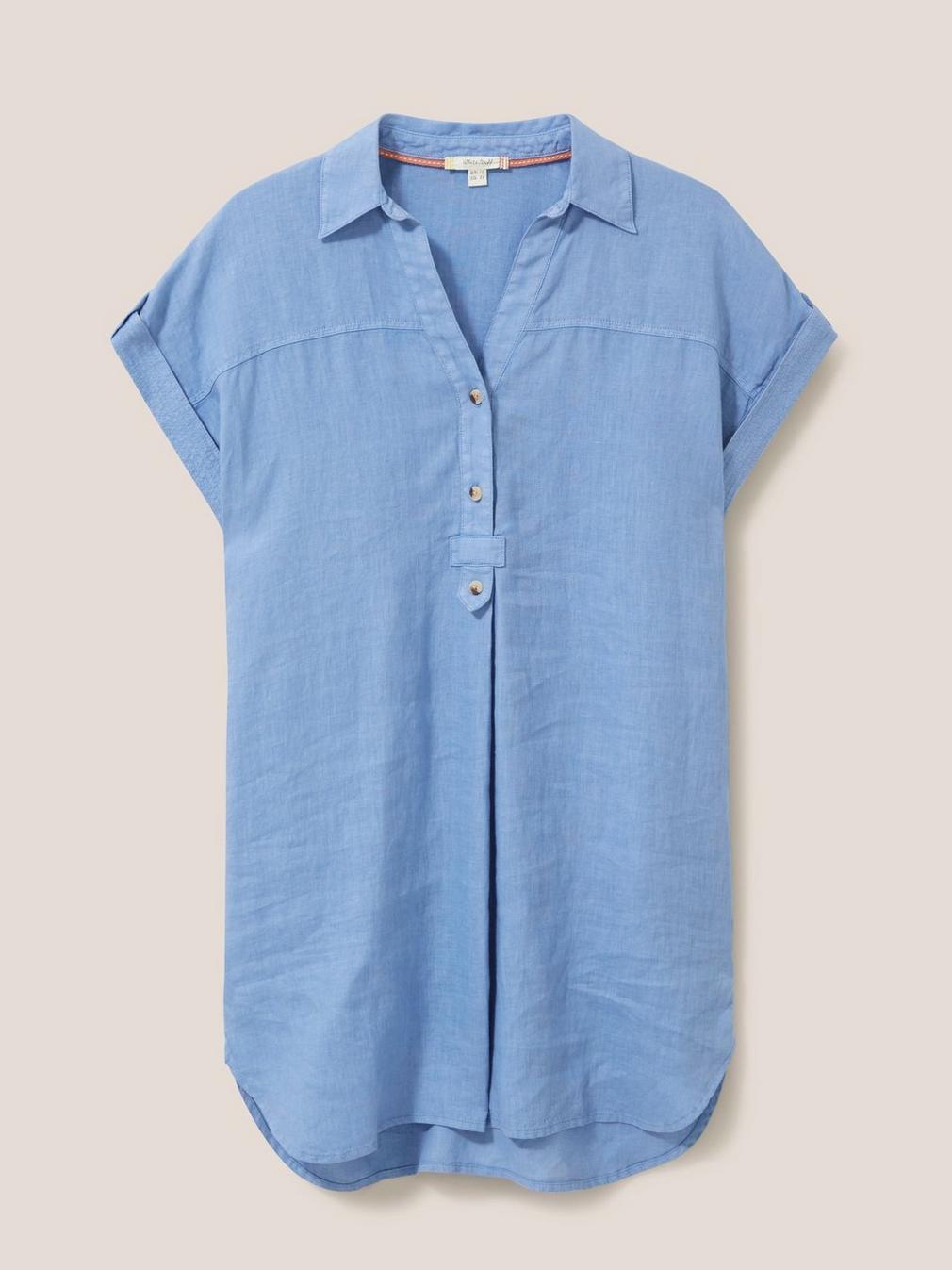 Elsie Linen Tunic in MID BLUE - FLAT FRONT