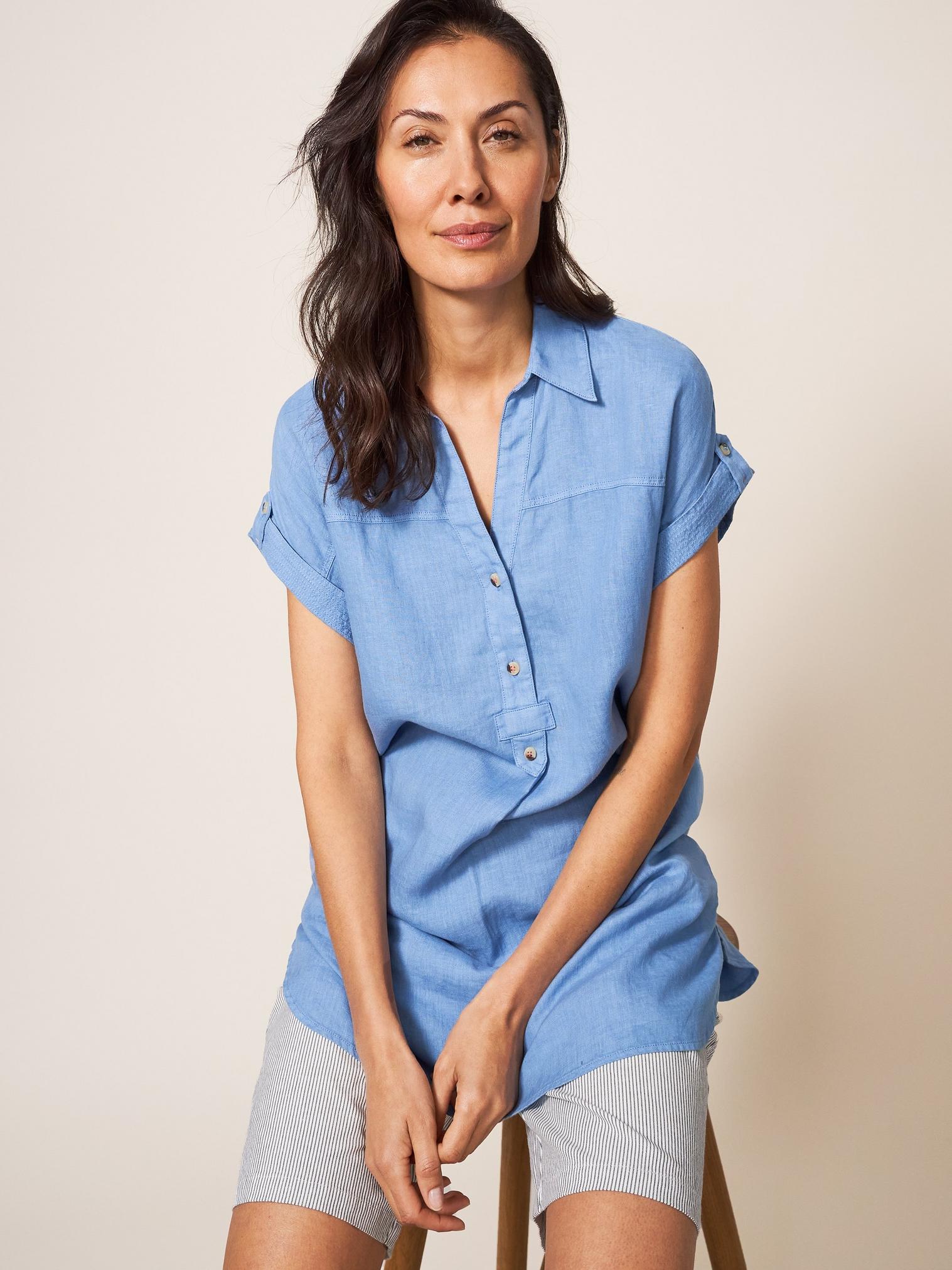 Elsie Linen Tunic in MID BLUE - LIFESTYLE