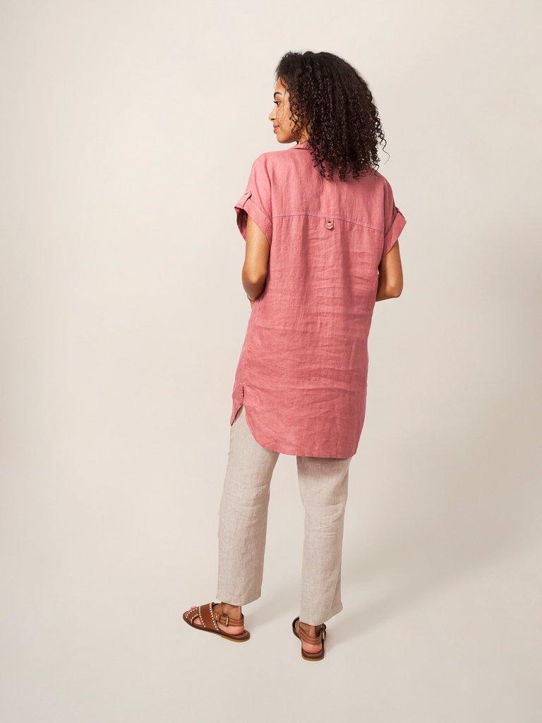 Elsie Linen Tunic in MID PLUM - MODEL BACK