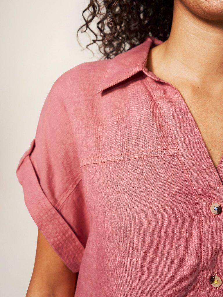 Elsie Linen Tunic in MID PLUM - MODEL DETAIL