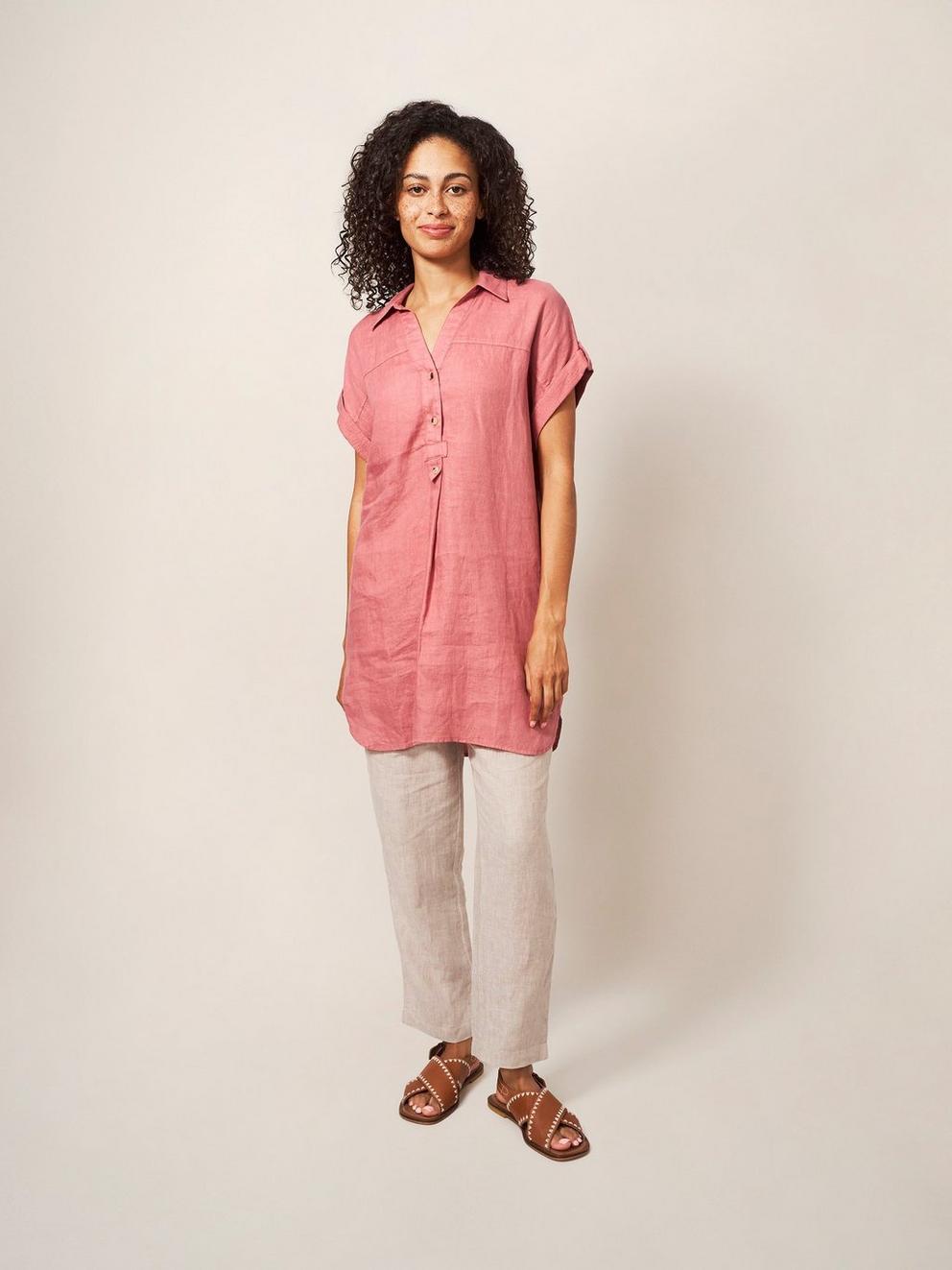 Elsie Linen Tunic in MID PLUM - MODEL FRONT