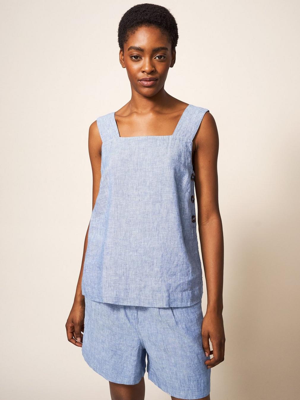 Hazel Linen Vest in CHAMB BLUE - LIFESTYLE