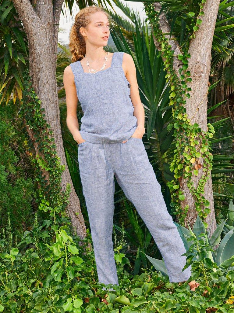 Hazel Linen Vest in CHAMB BLUE - MIXED