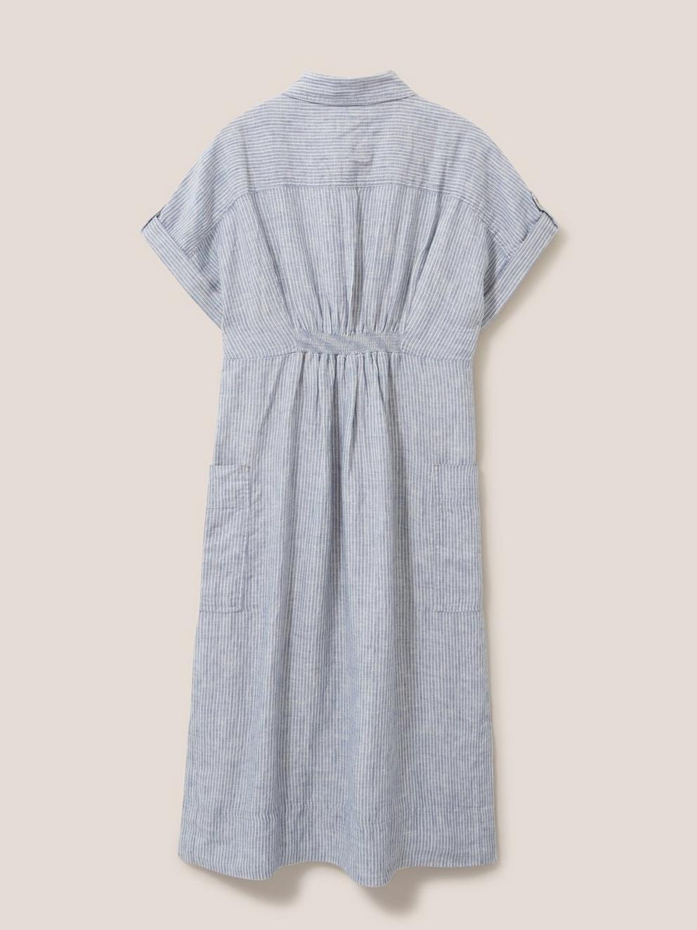 Reno Linen Shirt Dress in BLUE MLT - FLAT BACK