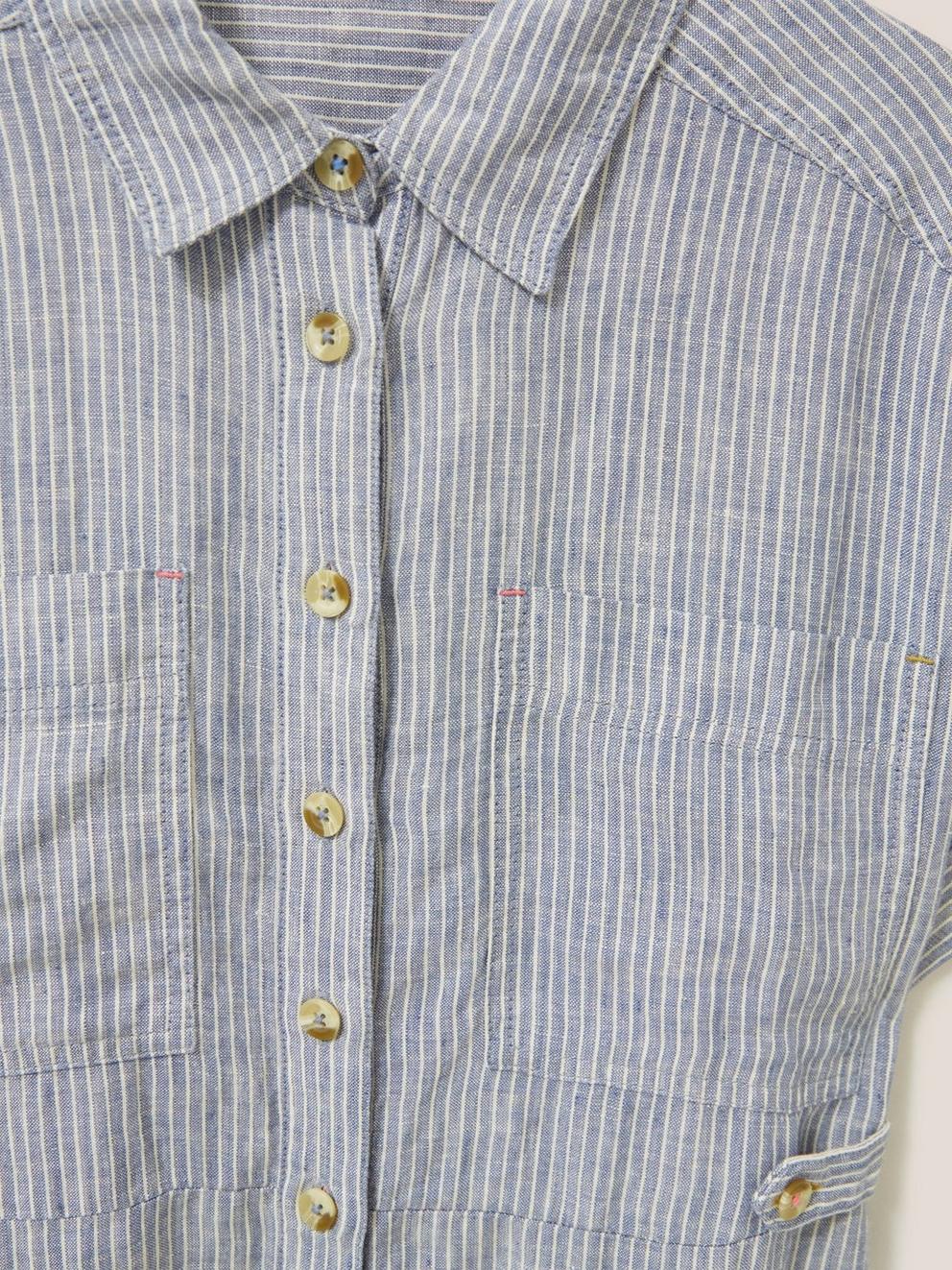 Reno Linen Shirt Dress in BLUE MLT - FLAT DETAIL