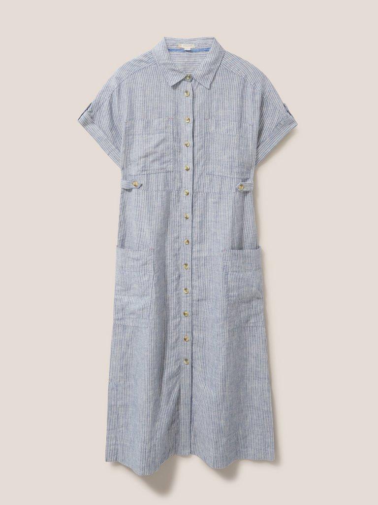 Reno Linen Shirt Dress in BLUE MLT - FLAT FRONT
