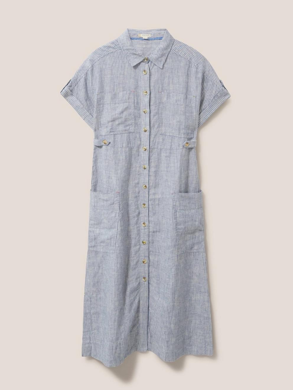 Reno Linen Shirt Dress in BLUE MLT - FLAT FRONT