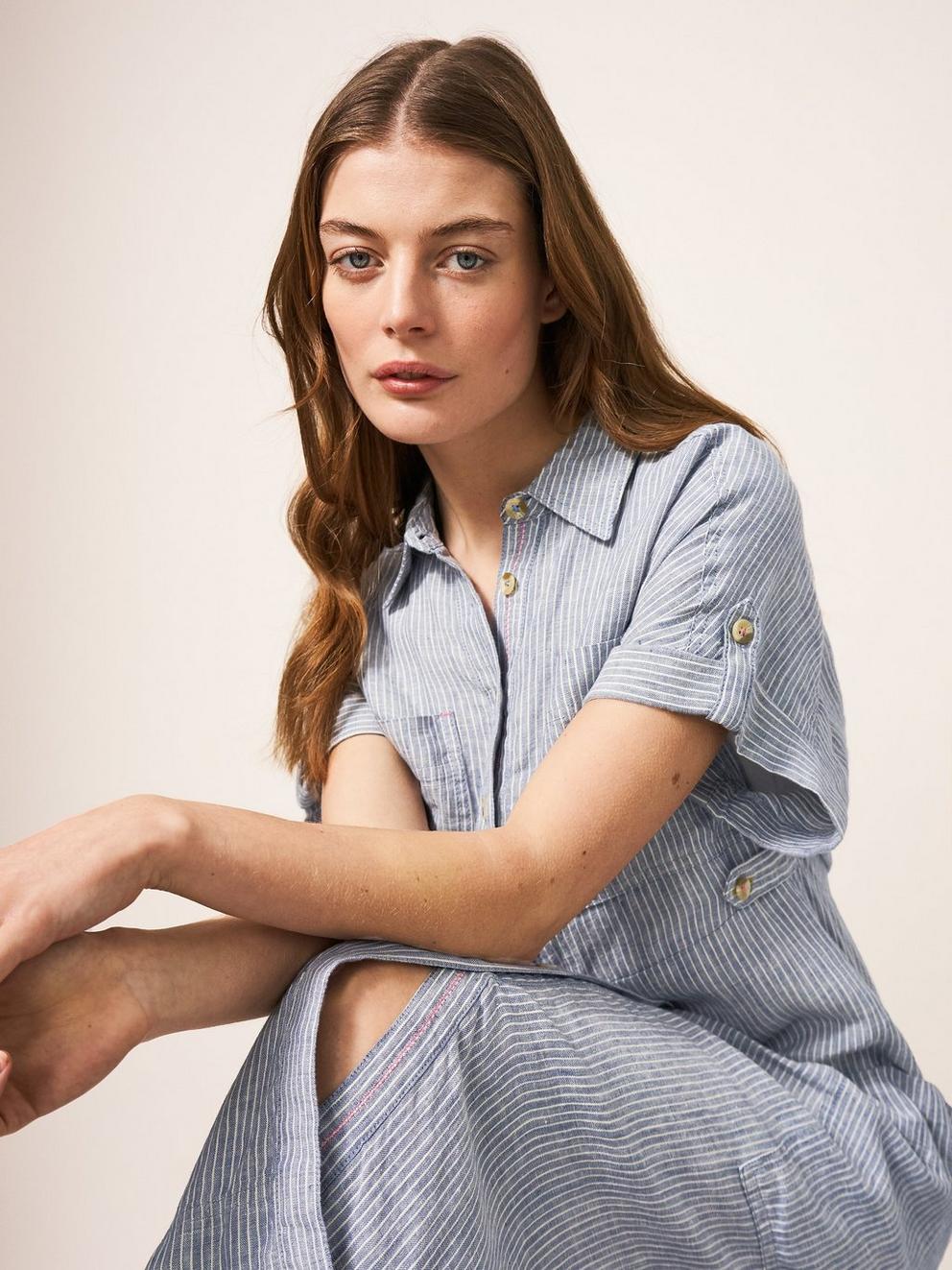 Reno Linen Shirt Dress in BLUE MLT - LIFESTYLE