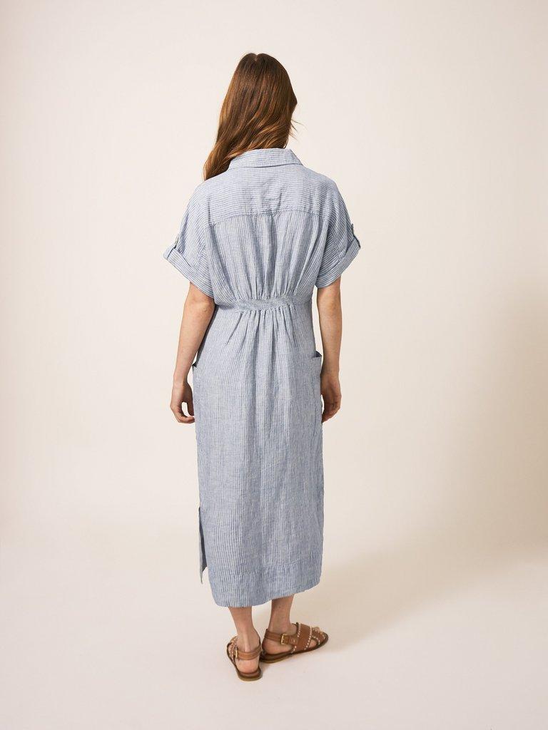Reno Linen Shirt Dress in BLUE MLT - MODEL BACK