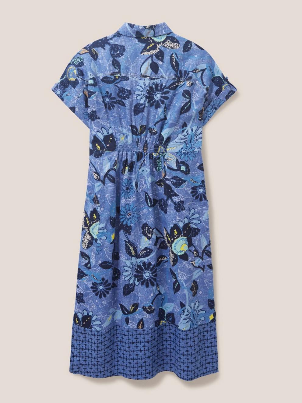 Reno Linen Shirt Dress in BLUE PR - FLAT BACK