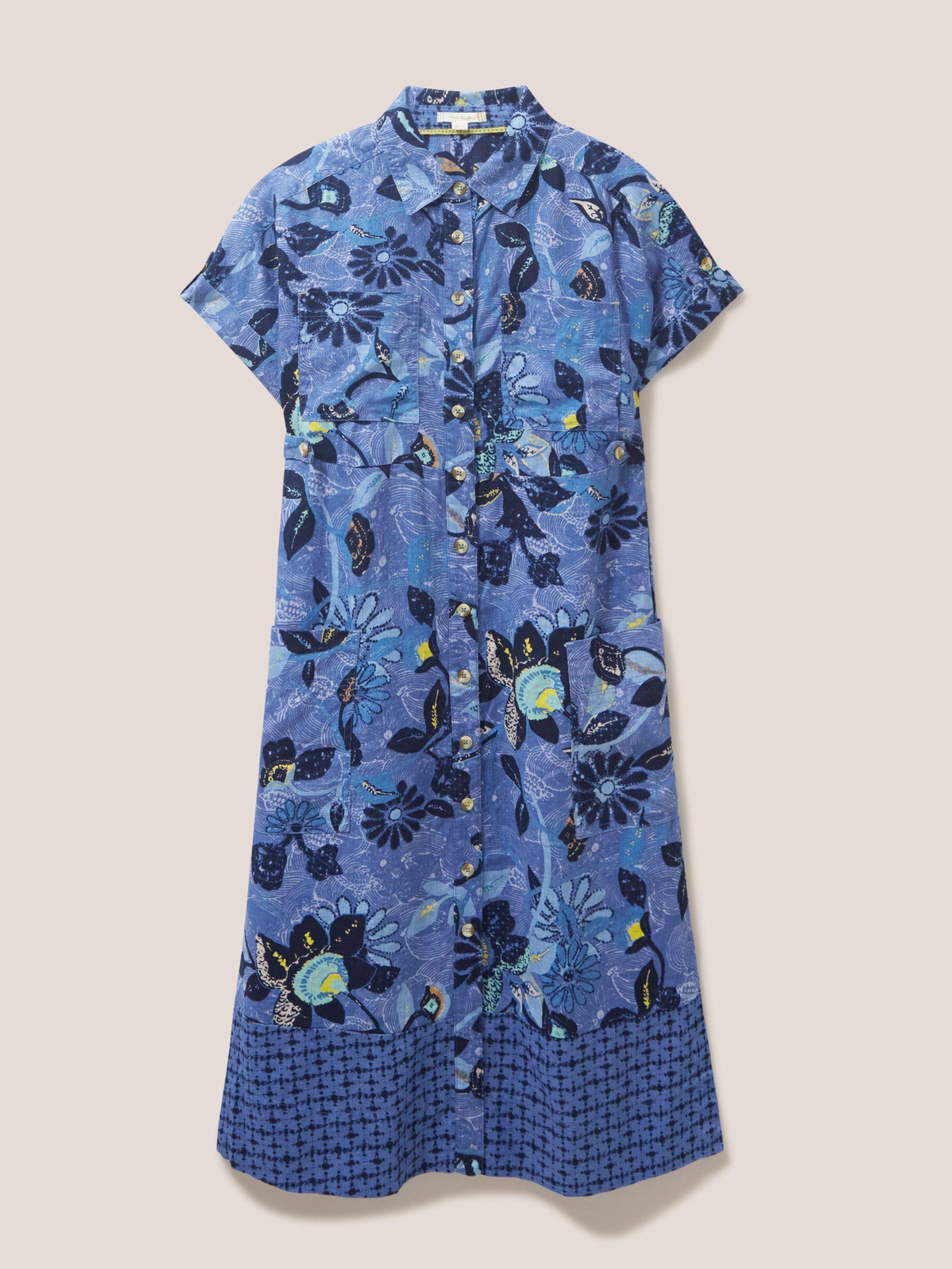 Reno Linen Shirt Dress in BLUE PR - FLAT FRONT