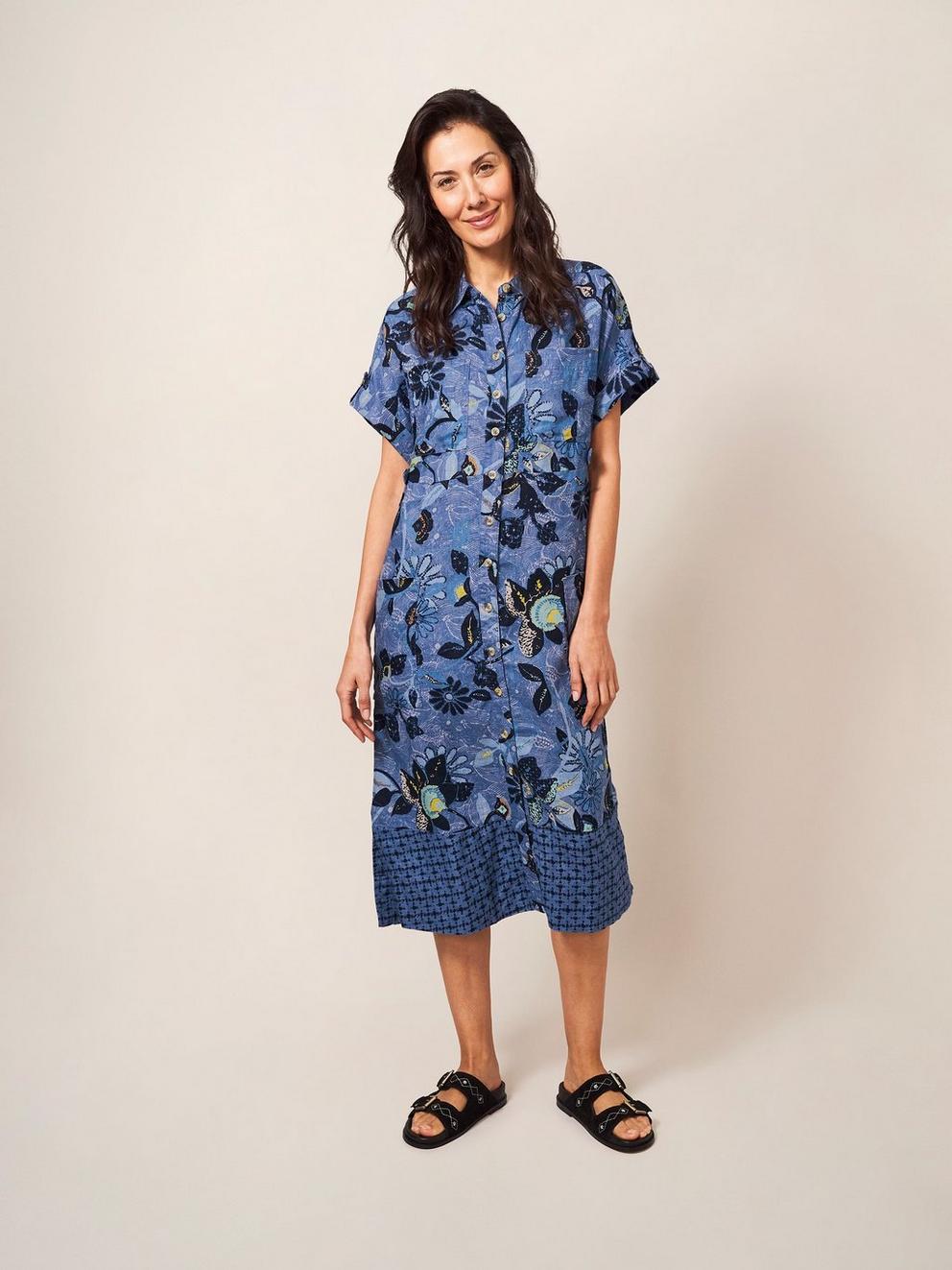 Reno Linen Shirt Dress in BLUE PR - LIFESTYLE