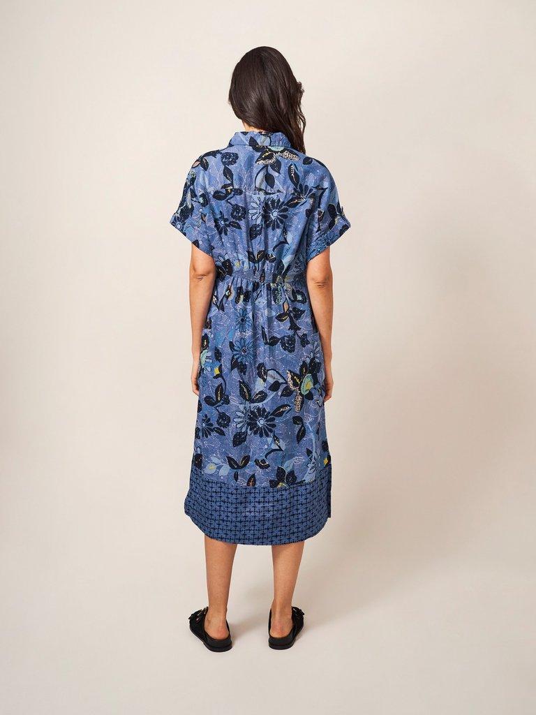Reno Linen Shirt Dress in BLUE PR - MODEL BACK
