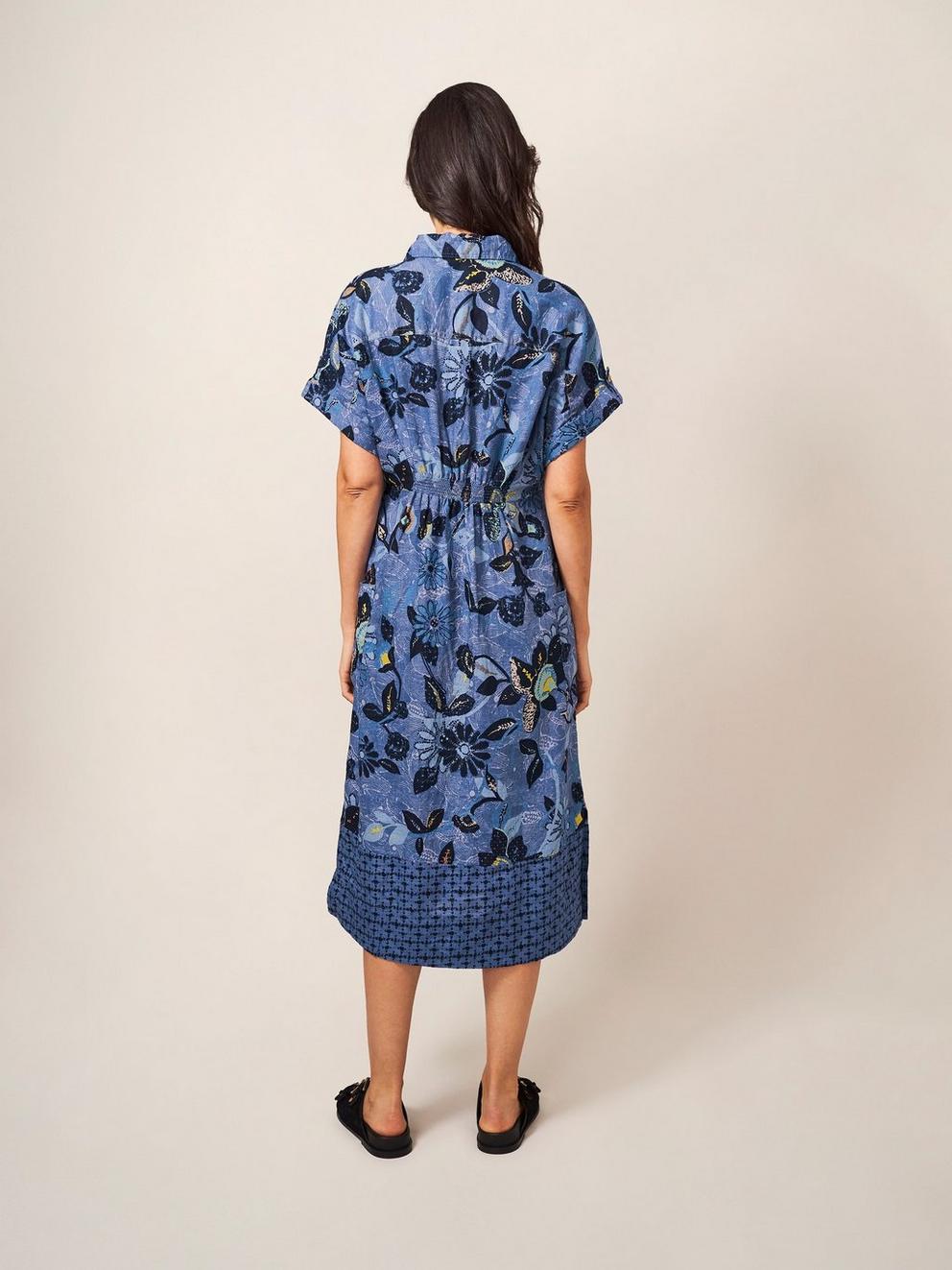 Reno Linen Shirt Dress in BLUE PR - MODEL BACK