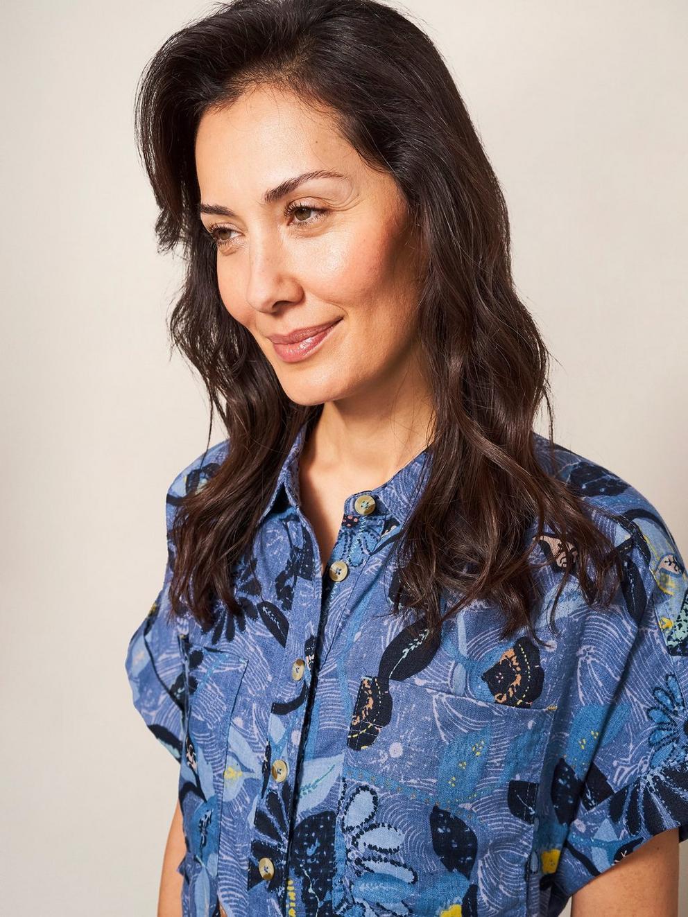 Reno Linen Shirt Dress in BLUE PR - MODEL DETAIL