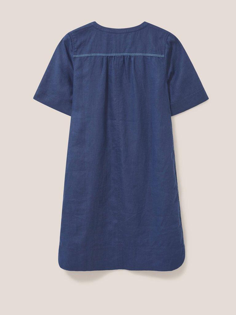 June Linen Shift Dress in DARK NAVY - FLAT BACK