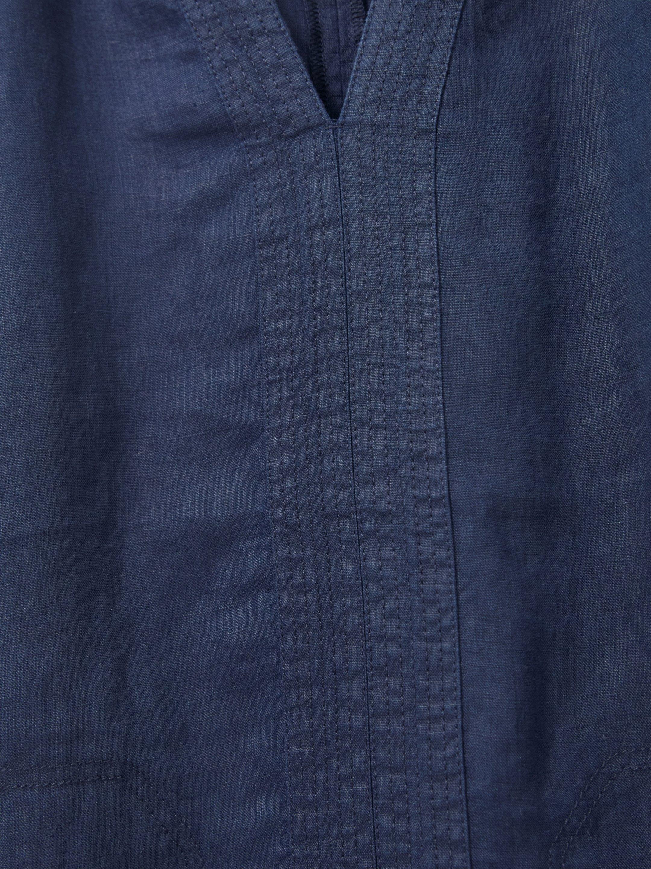 June Linen Shift Dress in DARK NAVY - FLAT DETAIL