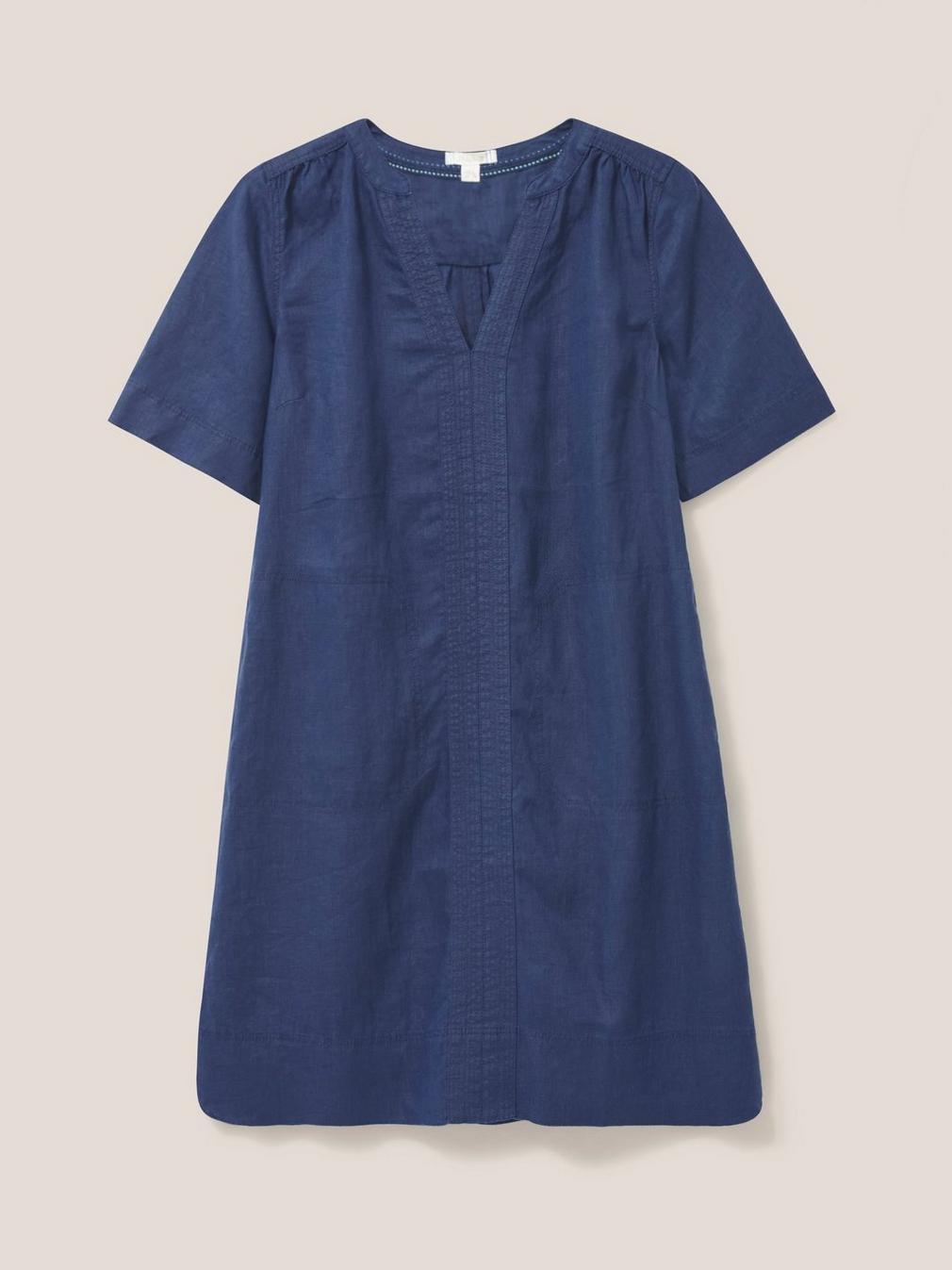 June Linen Shift Dress in DARK NAVY - FLAT FRONT