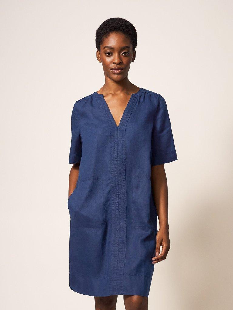 June Linen Shift Dress in DARK NAVY