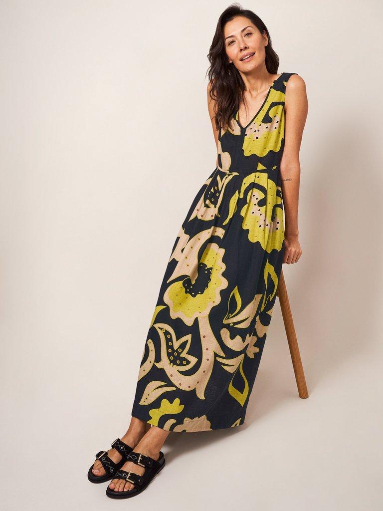 Gigi Linen Maxi Dress in BLK MLT - LIFESTYLE