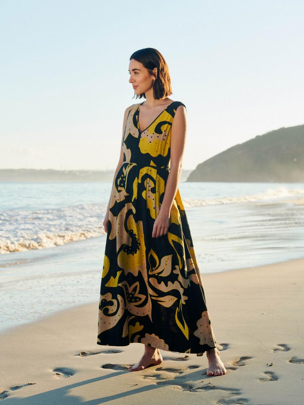 Gigi Linen Maxi Dress in BLK MLT - MIXED