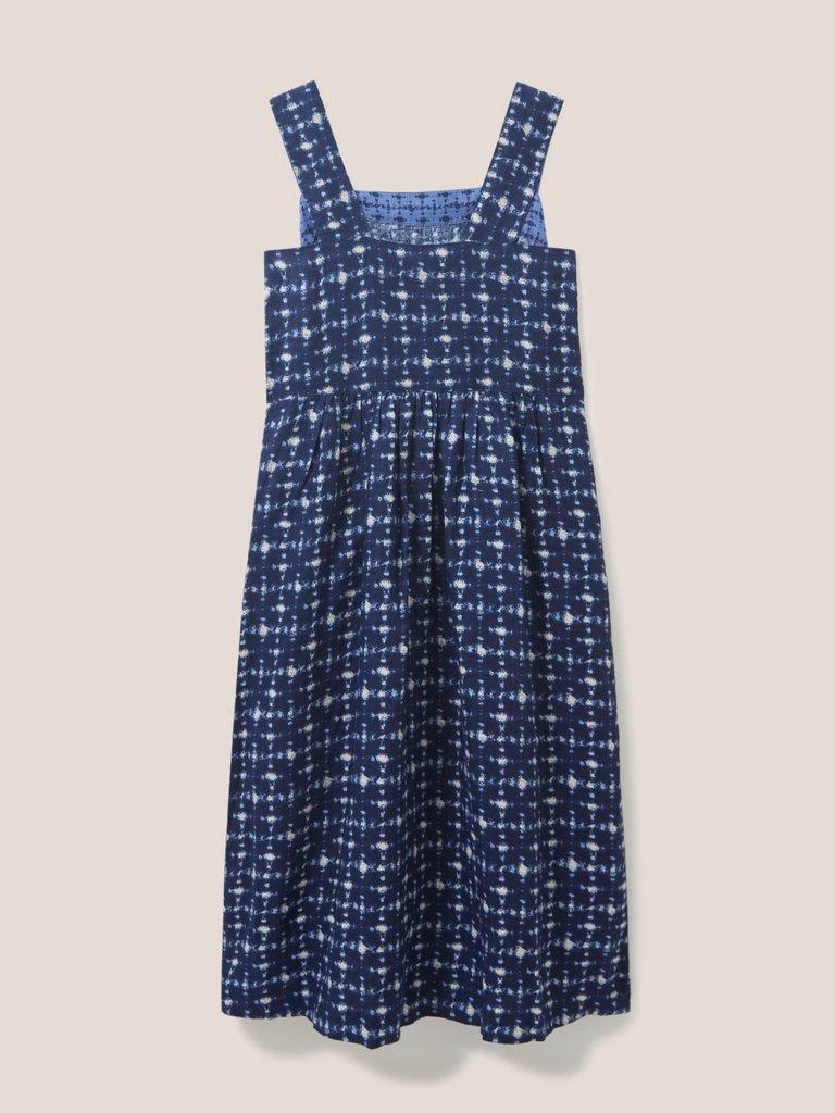 Hazel Linen Dress in NAVY MULTI - FLAT BACK