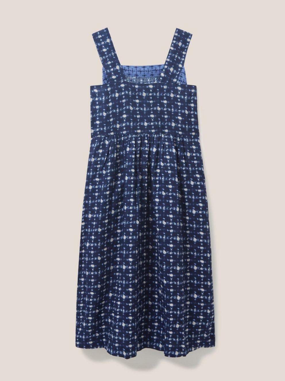 Hazel Linen Dress in NAVY MULTI - FLAT BACK