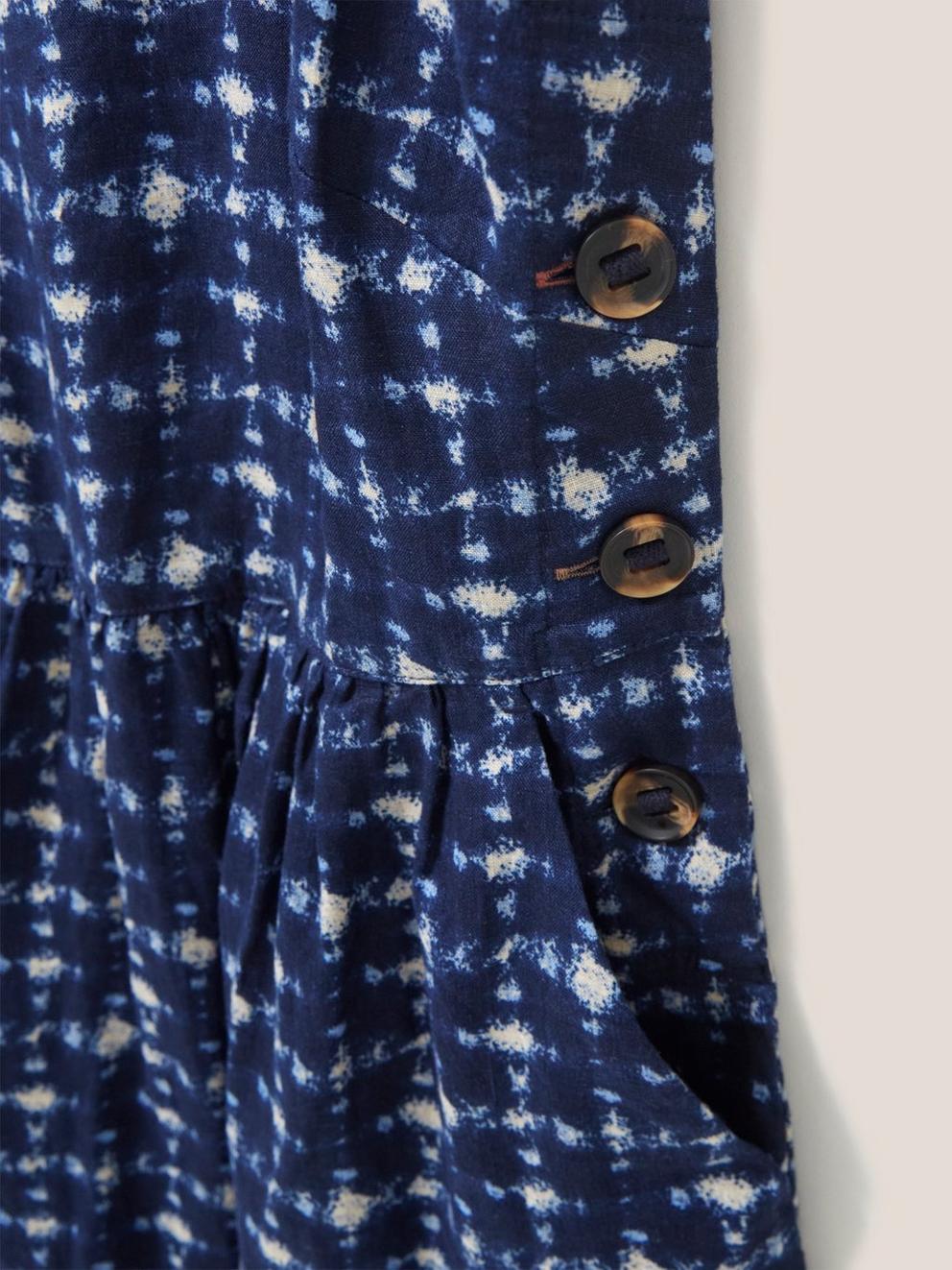 Hazel Linen Dress in NAVY MULTI - FLAT DETAIL