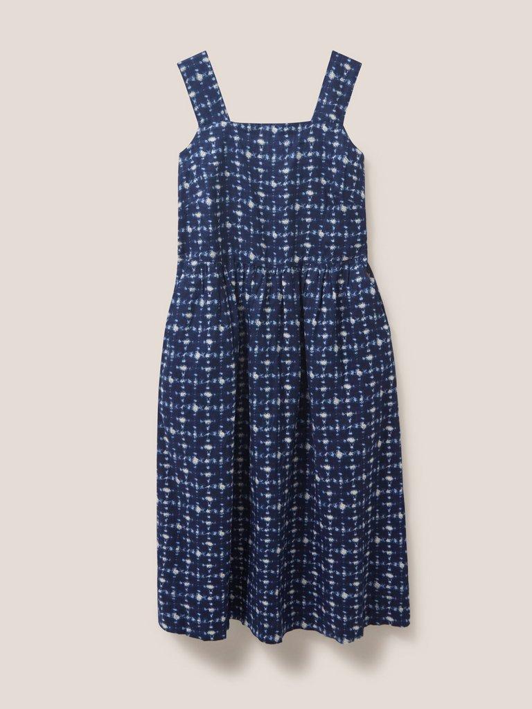 Hazel Linen Dress in NAVY MULTI - FLAT FRONT