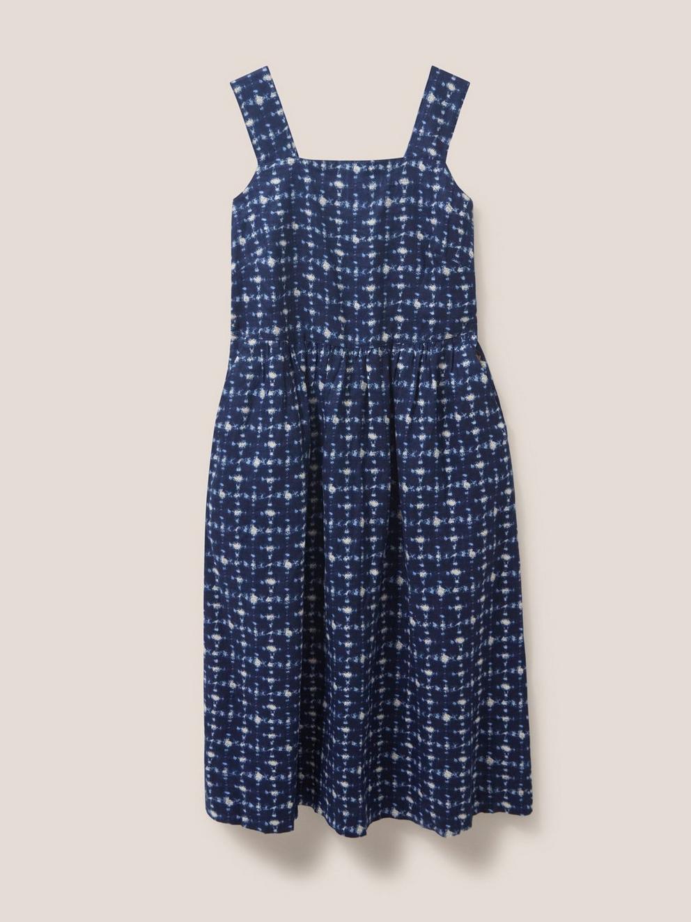 Hazel Linen Dress in NAVY MULTI - FLAT FRONT