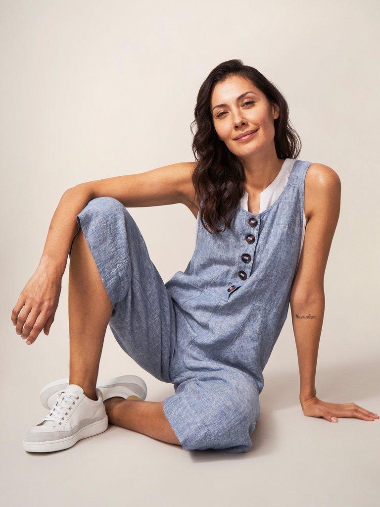 Viola Dungaree Linen in CHAMB BLUE - LIFESTYLE