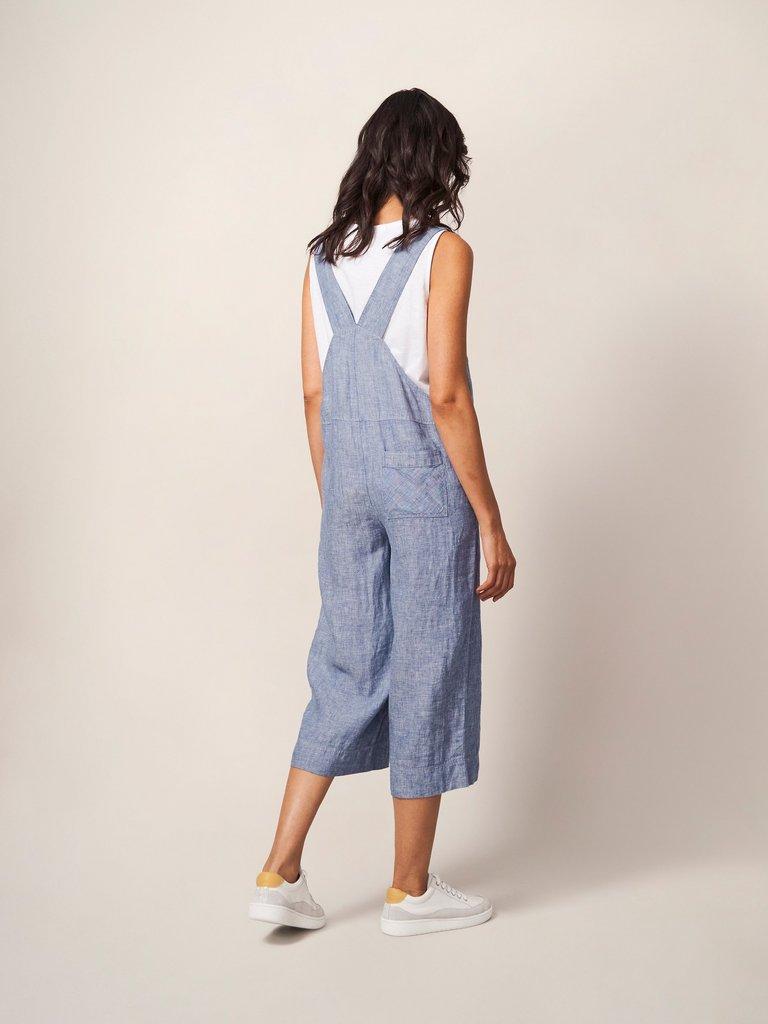 Viola Dungaree Linen in CHAMB BLUE - MODEL BACK