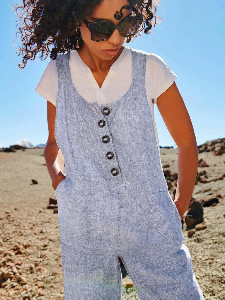 Viola Dungaree Linen in CHAMB BLUE - MIXED