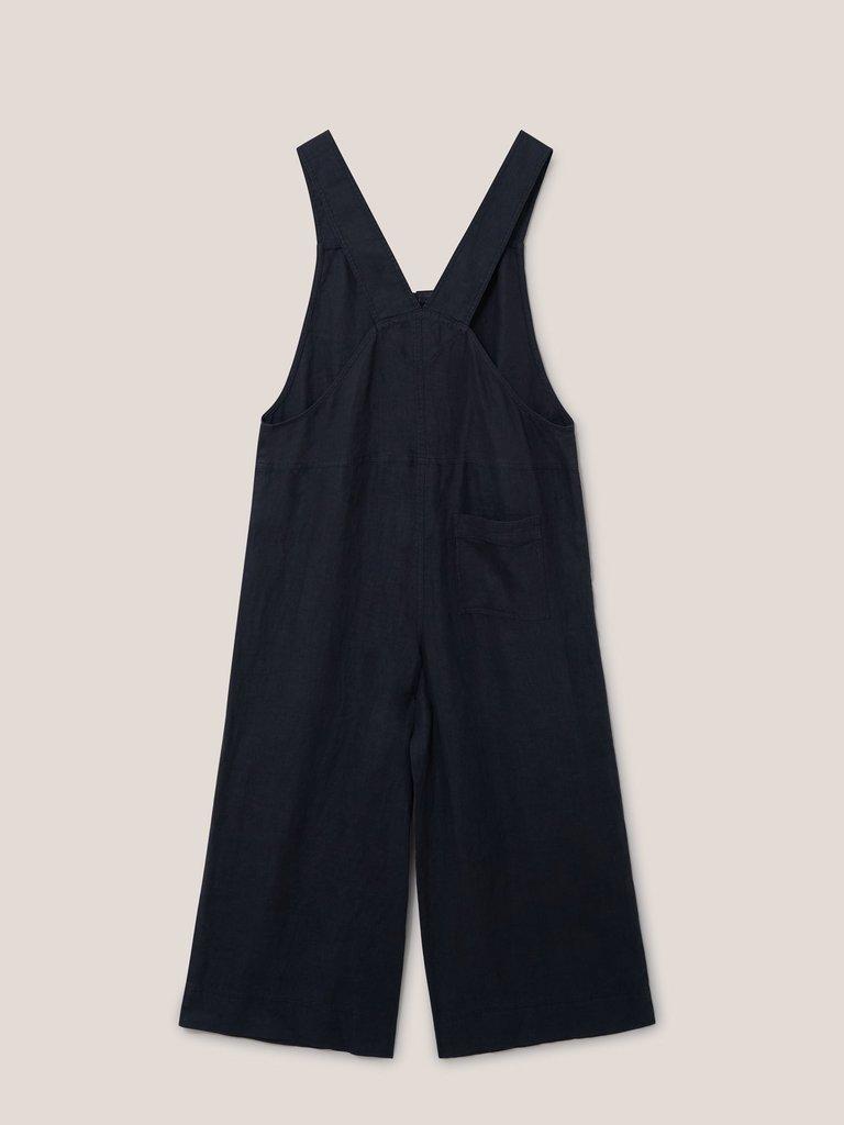 Viola Linen Dungaree in PURE BLK - FLAT BACK
