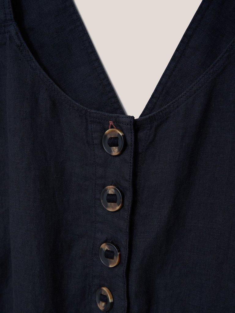Viola Dungaree Linen in PURE BLK - FLAT DETAIL