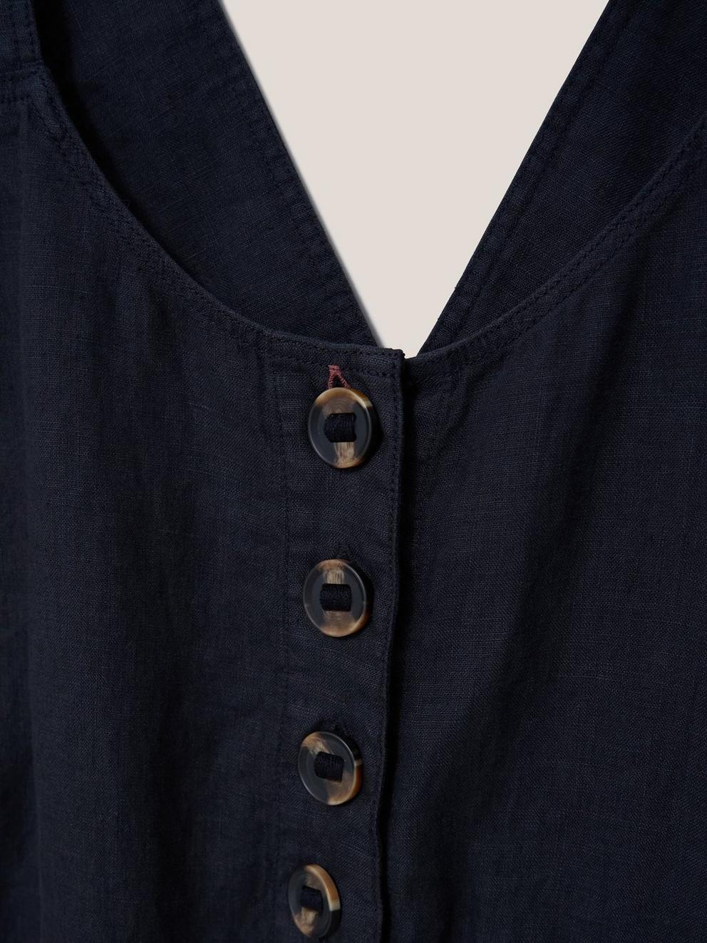 Viola Dungaree Linen in PURE BLK - FLAT DETAIL