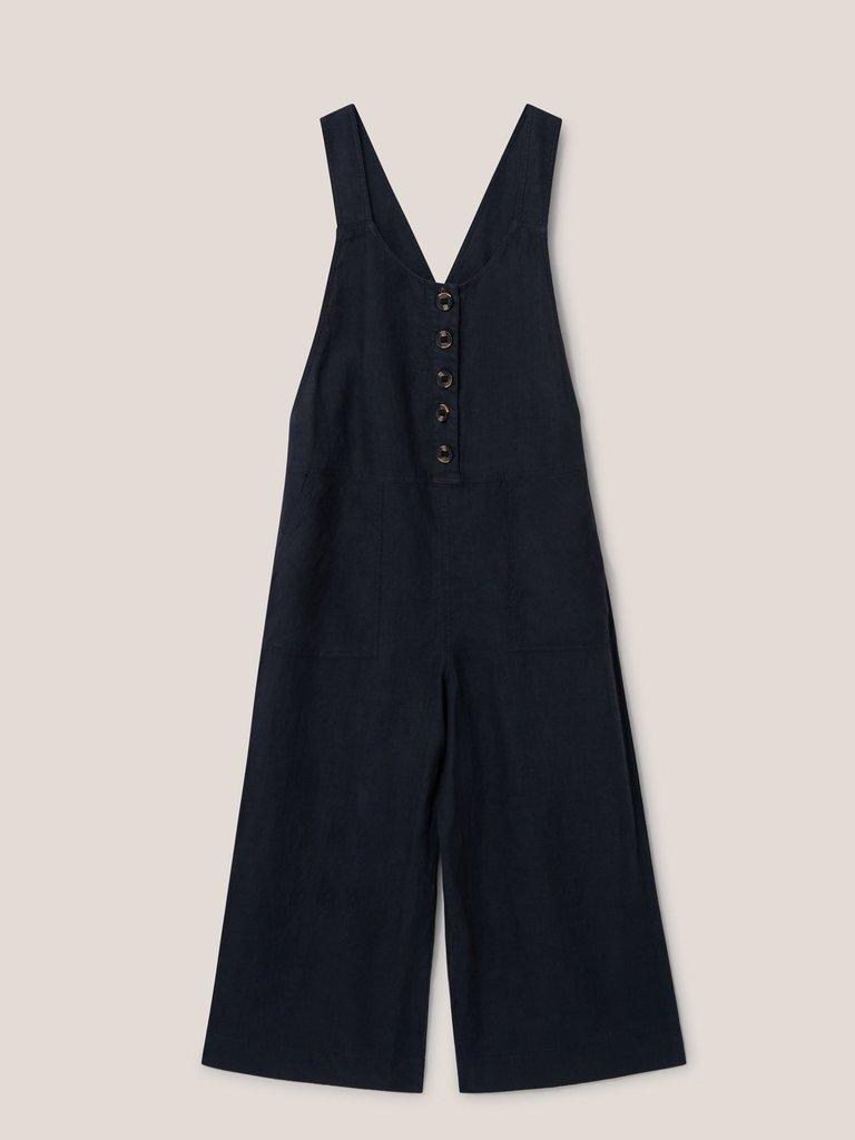 Viola Linen Dungaree in PURE BLK - FLAT FRONT