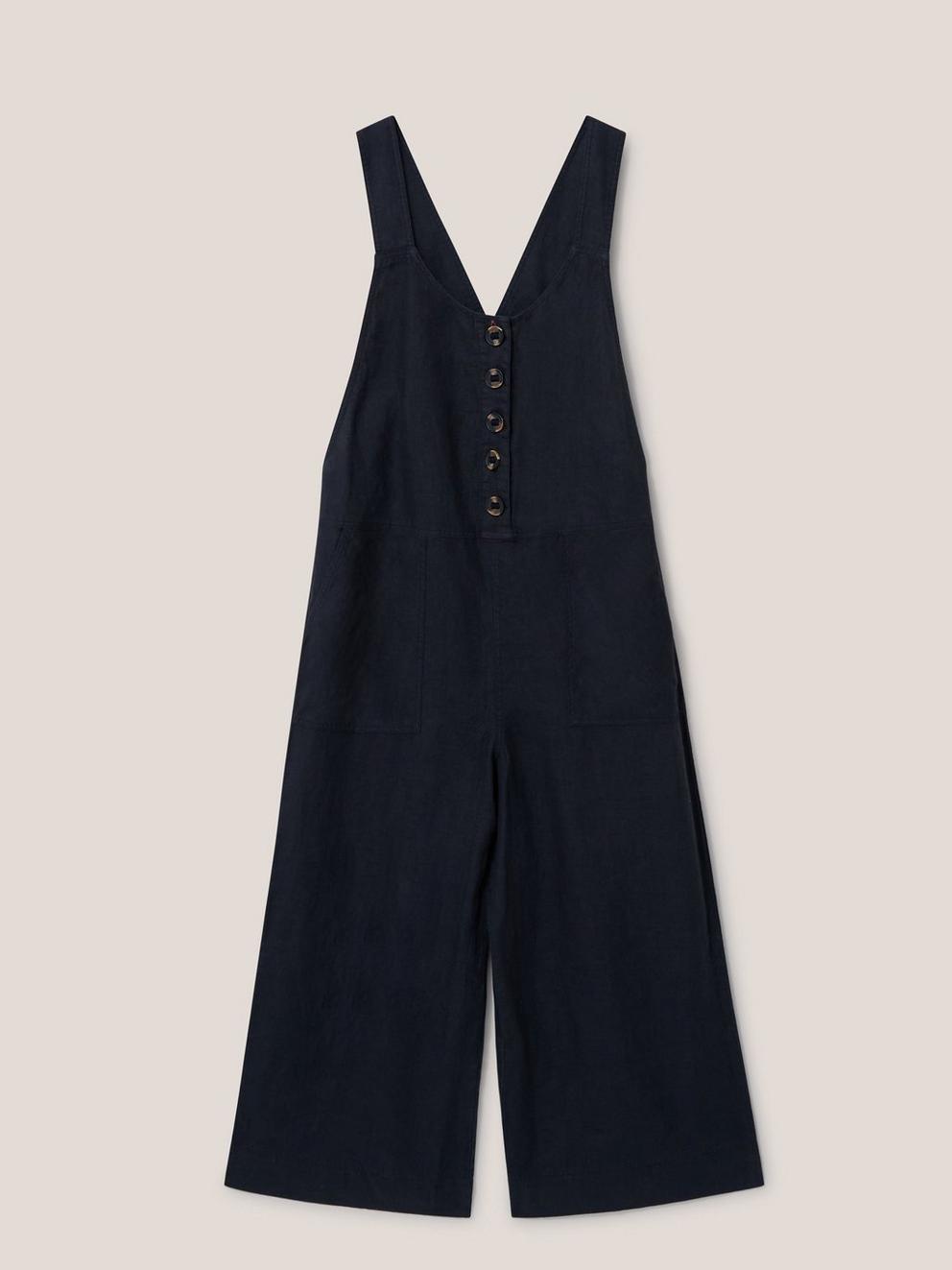 Viola Dungaree Linen in PURE BLK - FLAT FRONT