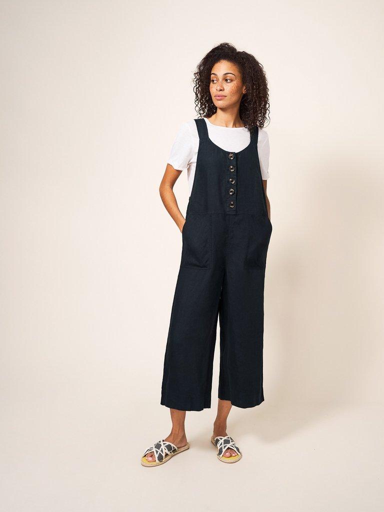 Viola Dungaree Linen in PURE BLK - LIFESTYLE