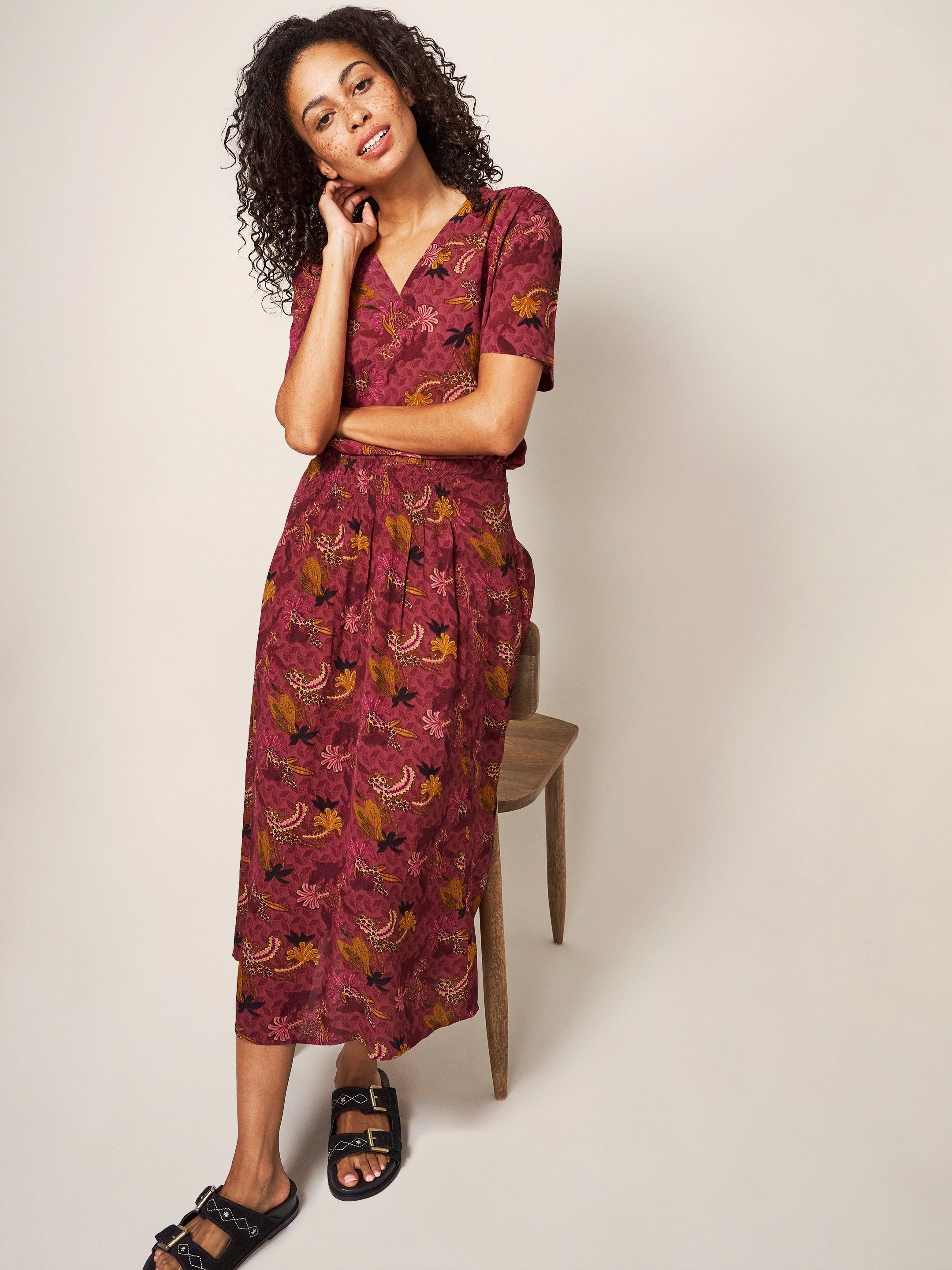 Aubree Midi Skirt in PLUM MLT - LIFESTYLE