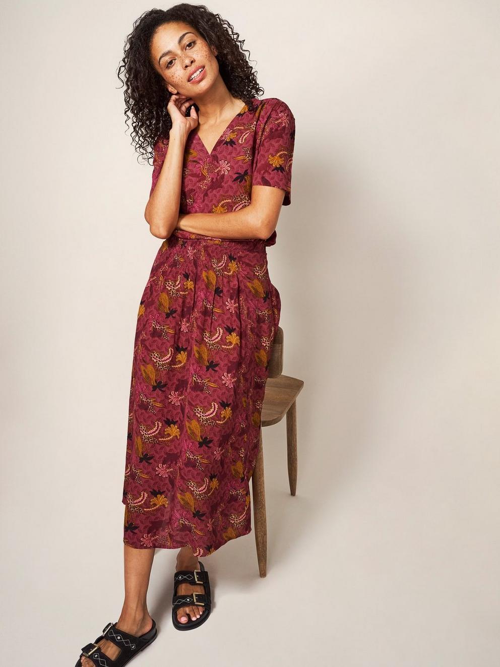 Aubree Midi Skirt in PLUM MLT - LIFESTYLE