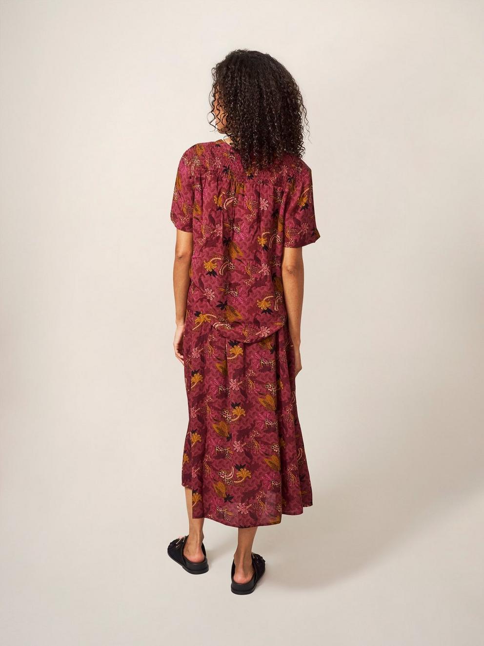 Aubree Midi Skirt in PLUM MLT - MODEL BACK