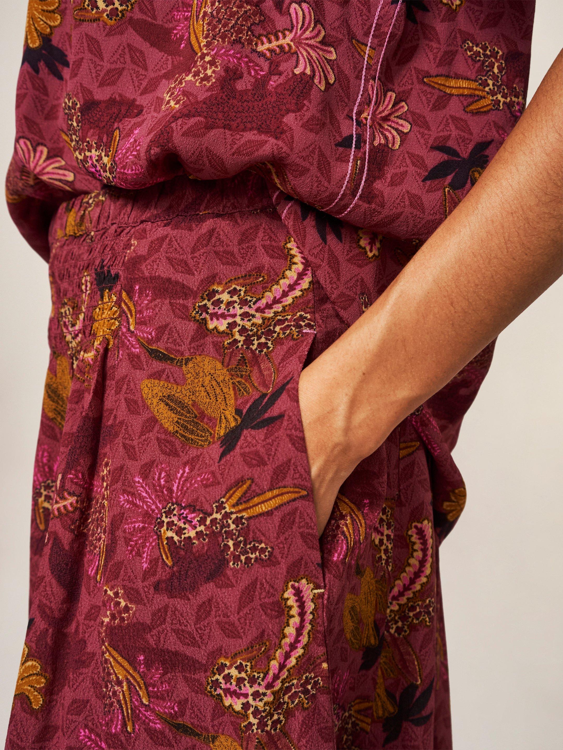 Aubree Midi Skirt in PLUM MLT - MODEL DETAIL