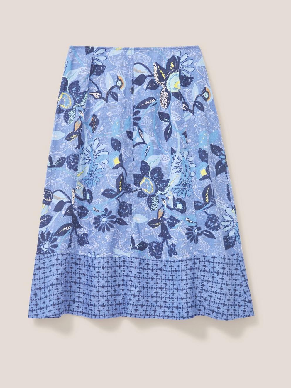Ciara Linen Skirt in BLUE MLT - FLAT BACK