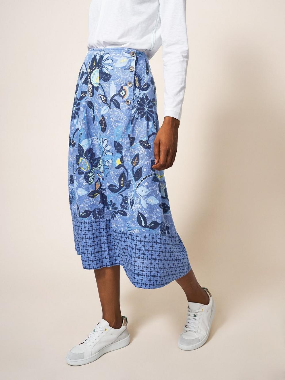Ciara Linen Skirt in BLUE MLT - LIFESTYLE