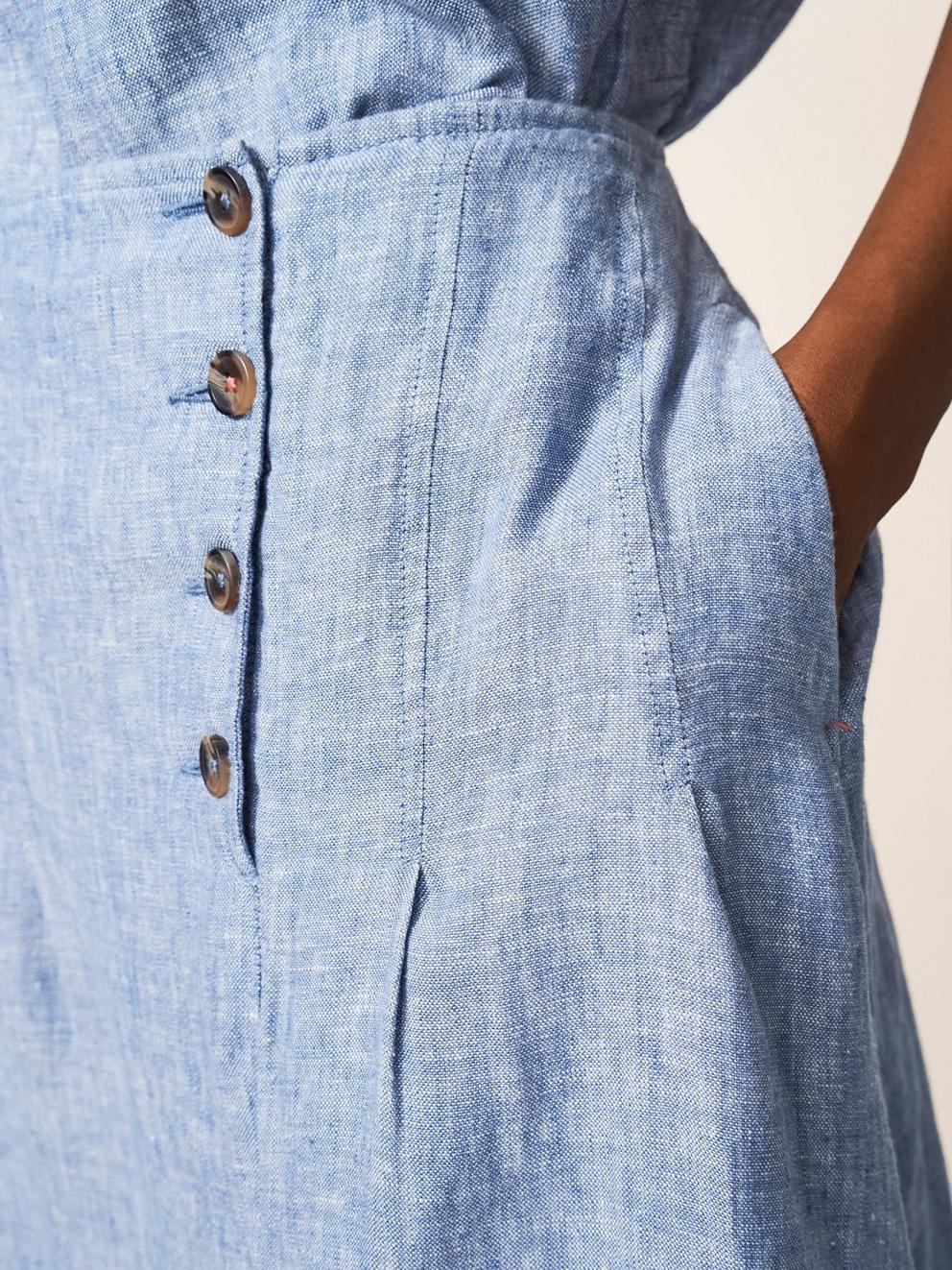 Ciara Linen Skirt in CHAMB BLUE - MODEL DETAIL