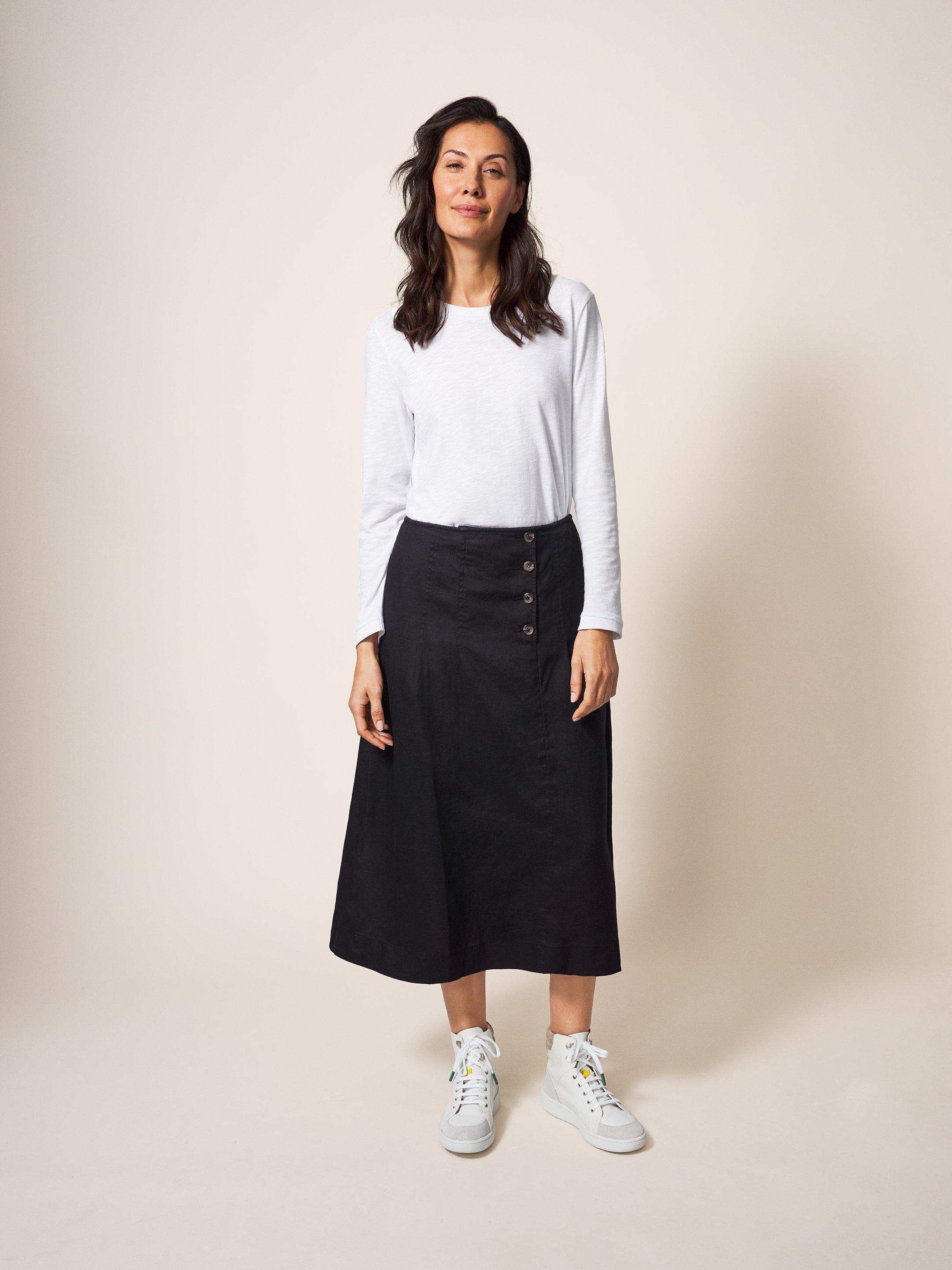 Ciara Linen Skirt in WASHED BLK - LIFESTYLE