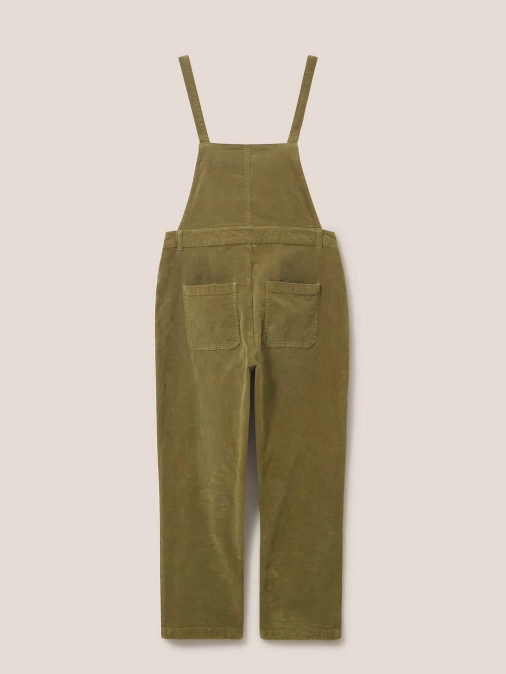 Ella Cord Dungaree in KHAKI GRN - FLAT BACK